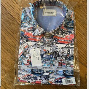 NWT William's and Kent Men's Size Large, Porche? car print, Short Sleeve Button